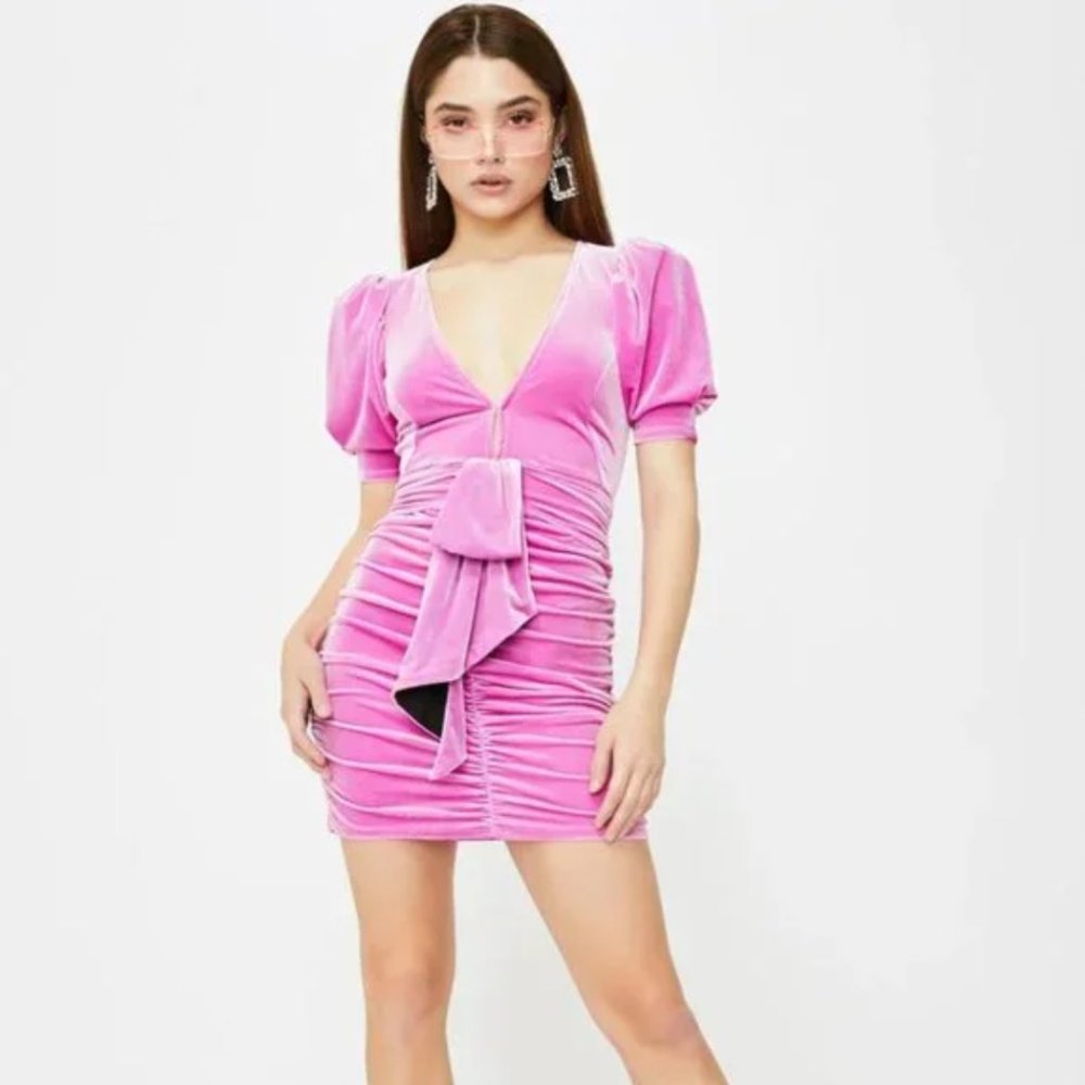 NWT! For Love & Lemons Pink Lola Velvet Mini Dress